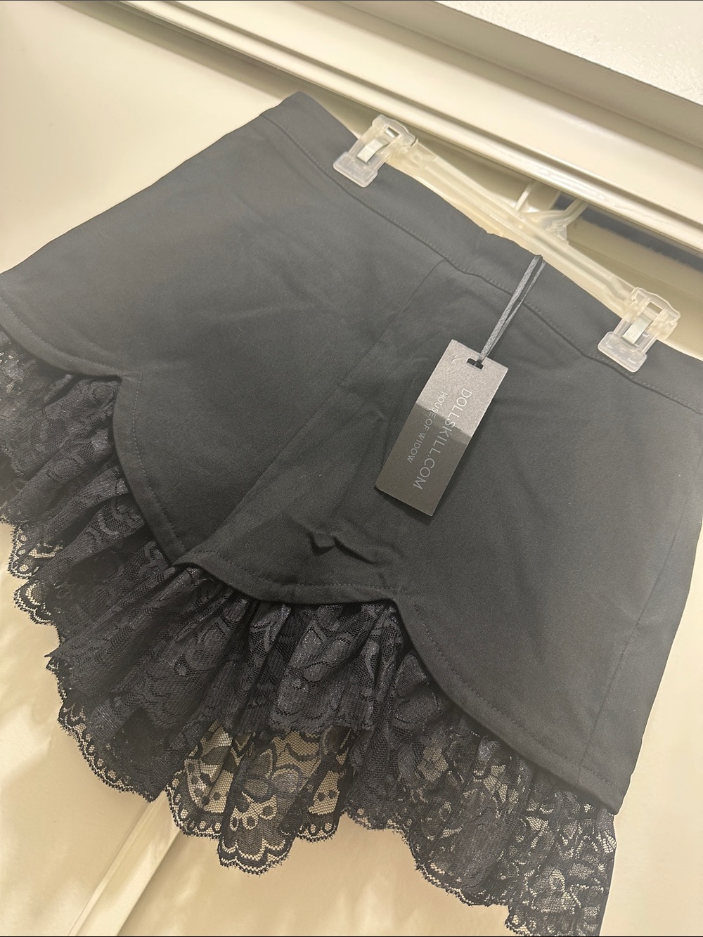 Black Lace-Trim Skort with Scalloped Overlay
